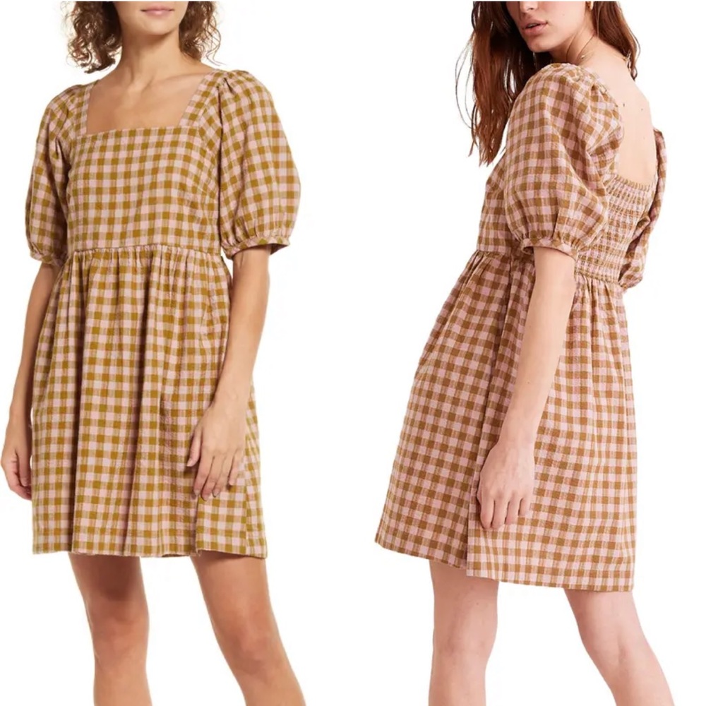 Madewell Gingham Puff Sleeve Dress